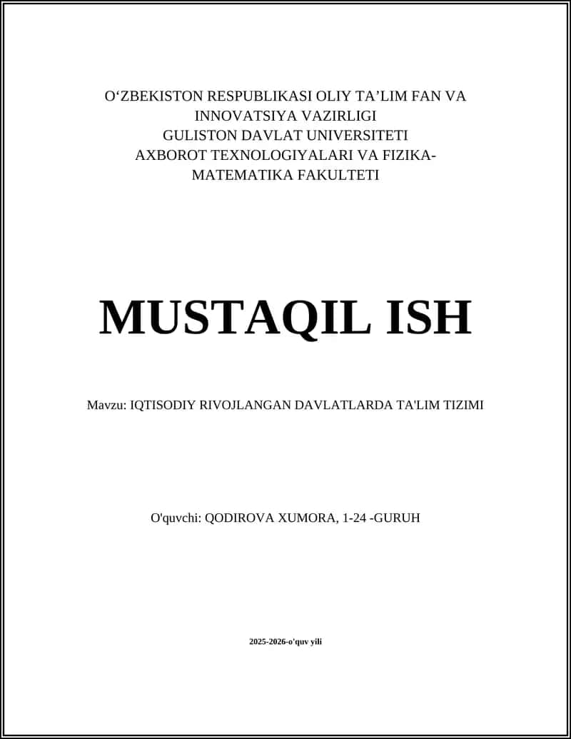 IQTISODIY RIVOJLANGAN DAVLATLARDA TA'LIM TIZIMI