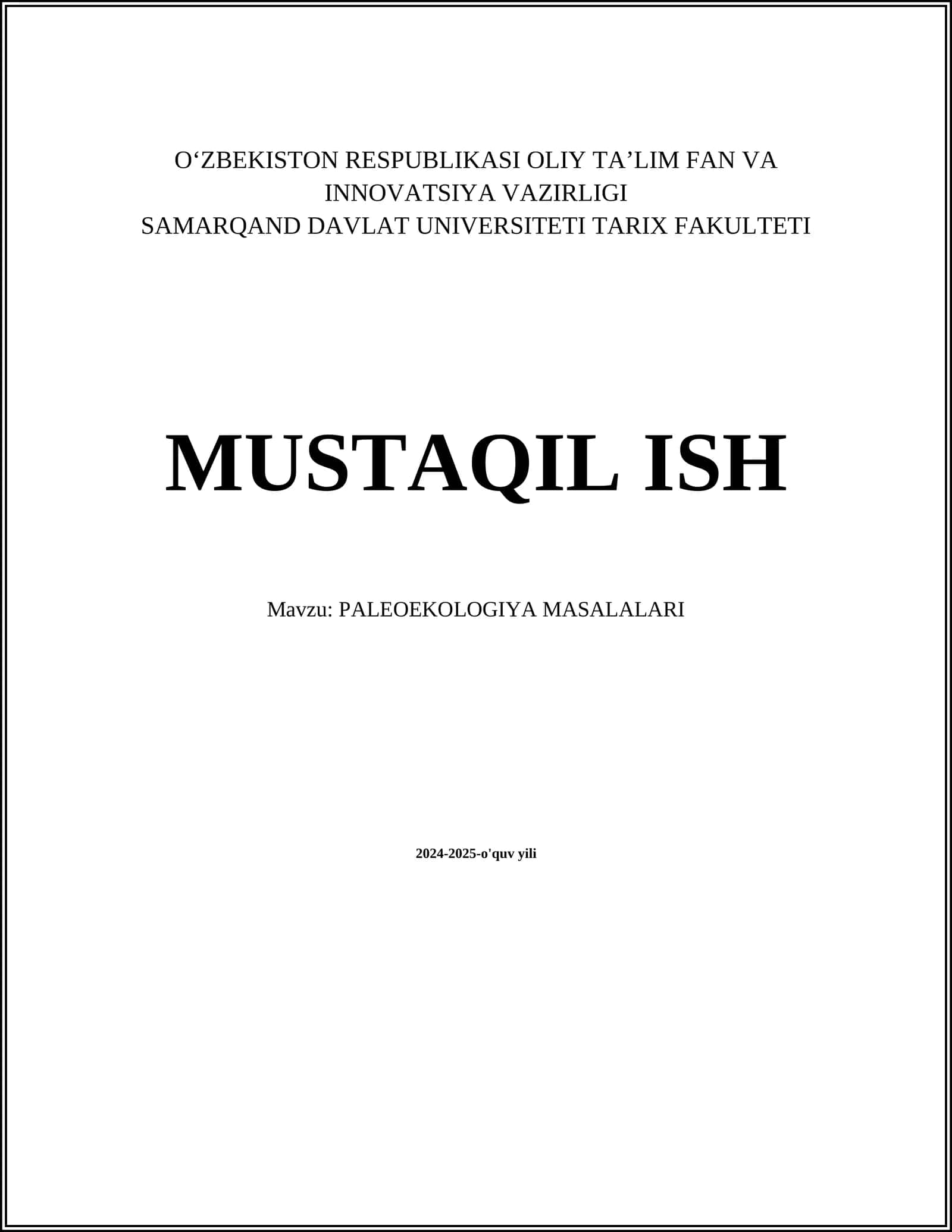 PALEOEKOLOGIYA MASALALARI