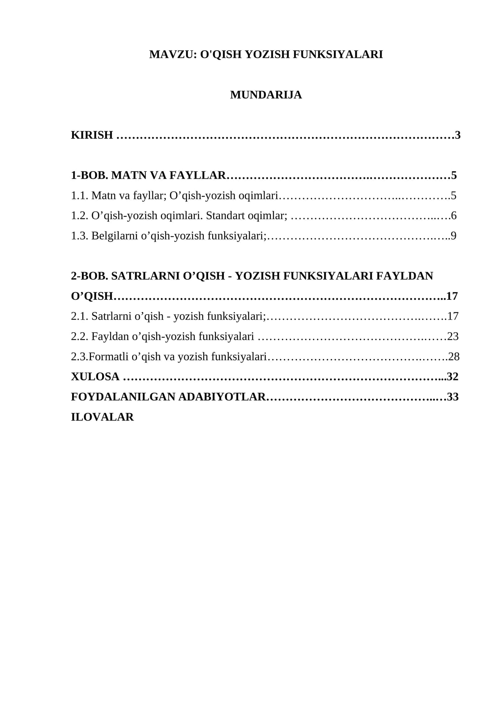 O'QISH YOZISH FUNKSIYALARI