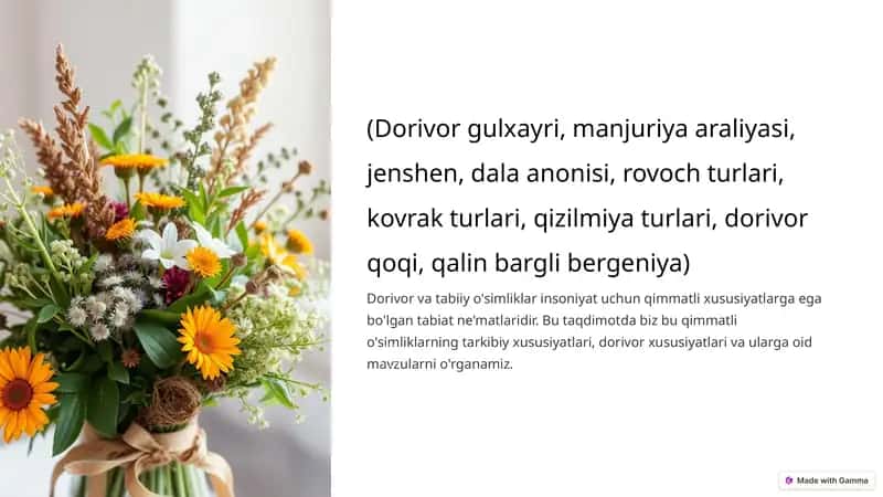 Dorivor va Tabiiy O'simliklar