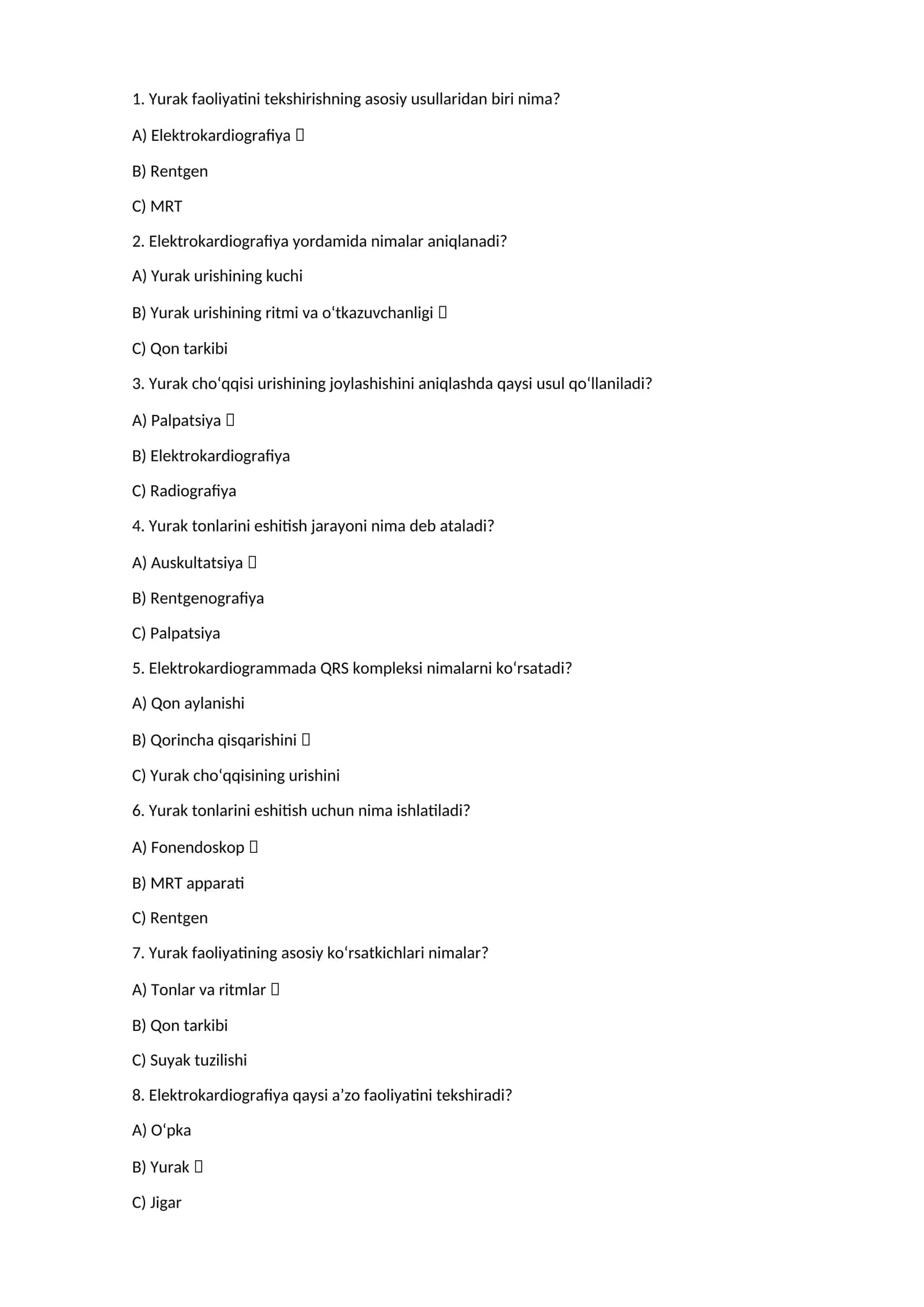 Yurak tomirlari va tekshirish usullari