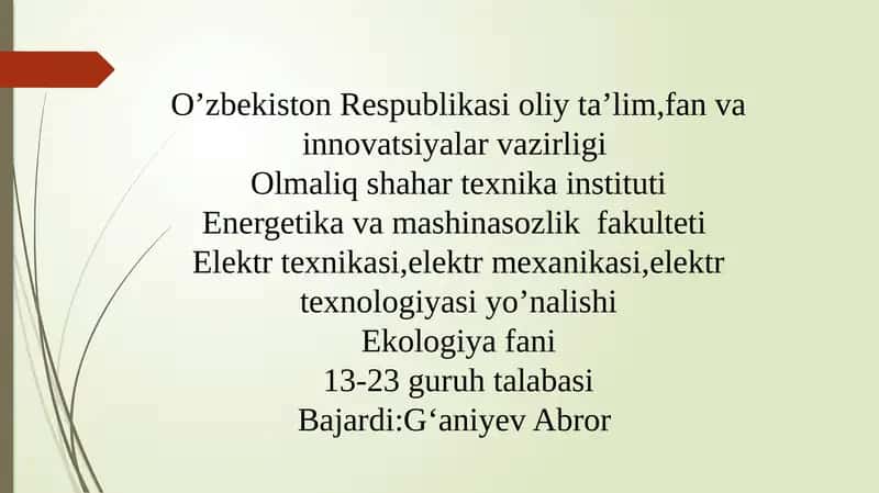 Elektr texnikasi, elektr mexanikasi, elektr texnologiyasi yo'nalishi