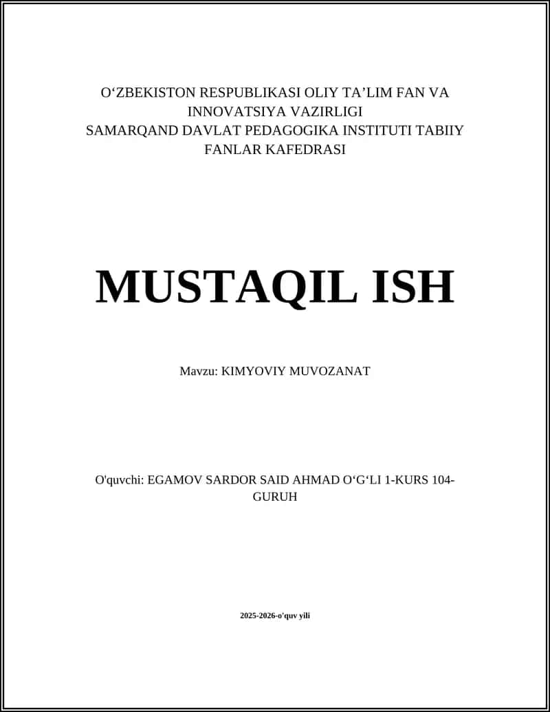 KIMYOVIY MUVOZANAT