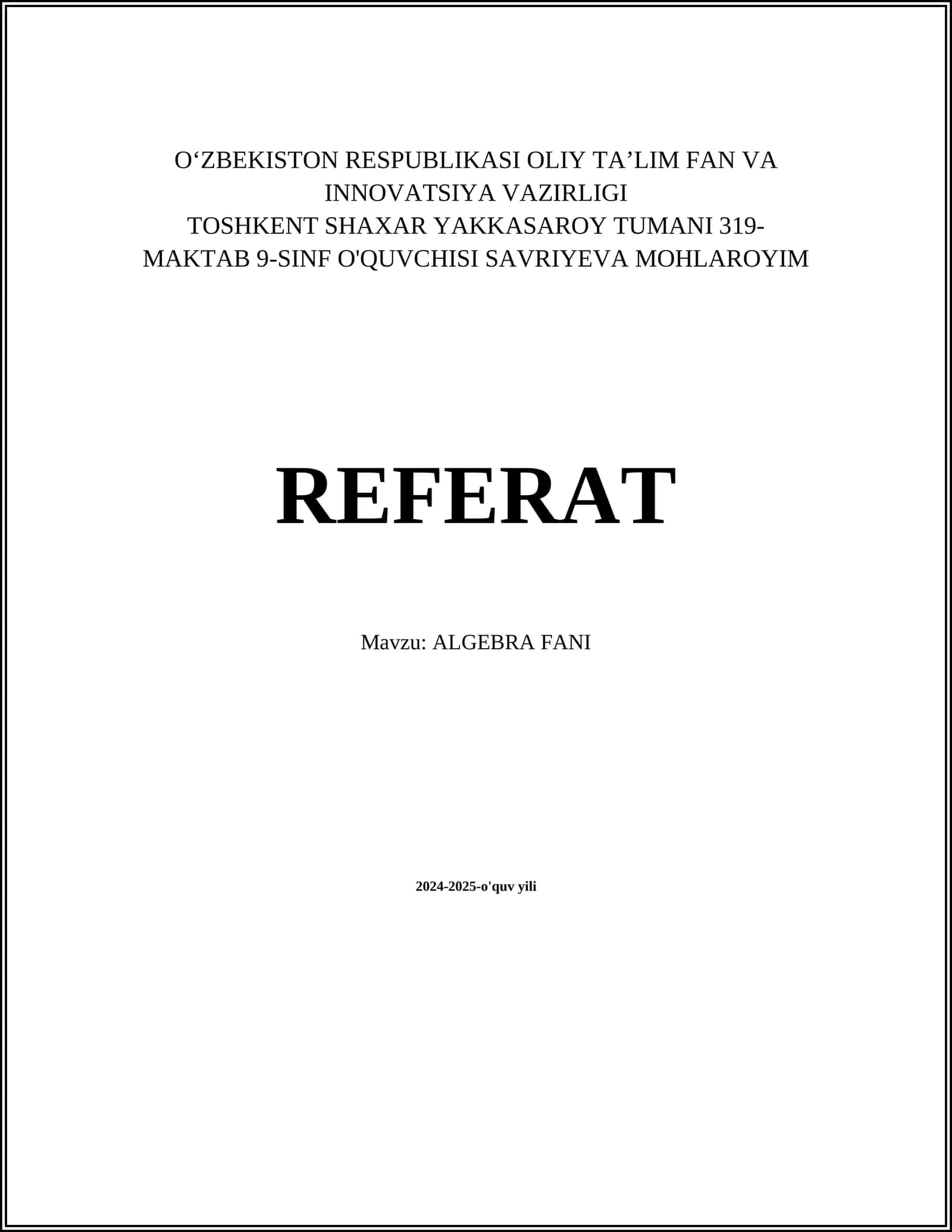 ALGEBRA FANI