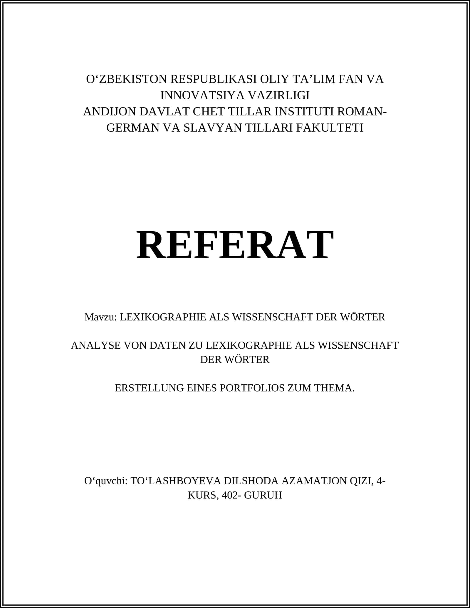 LEXIKOGRAPHIE ALS WISSENSCHAFT DER WÖRTER