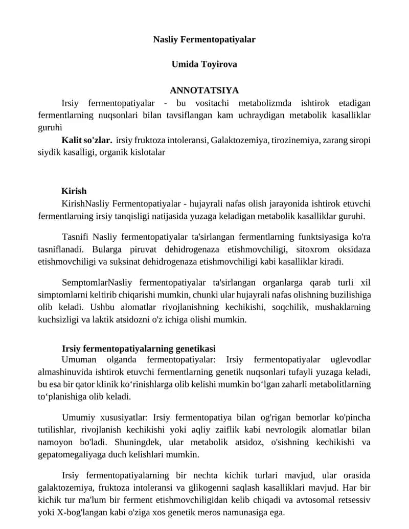 Nasliy Fermentopatiyalar
