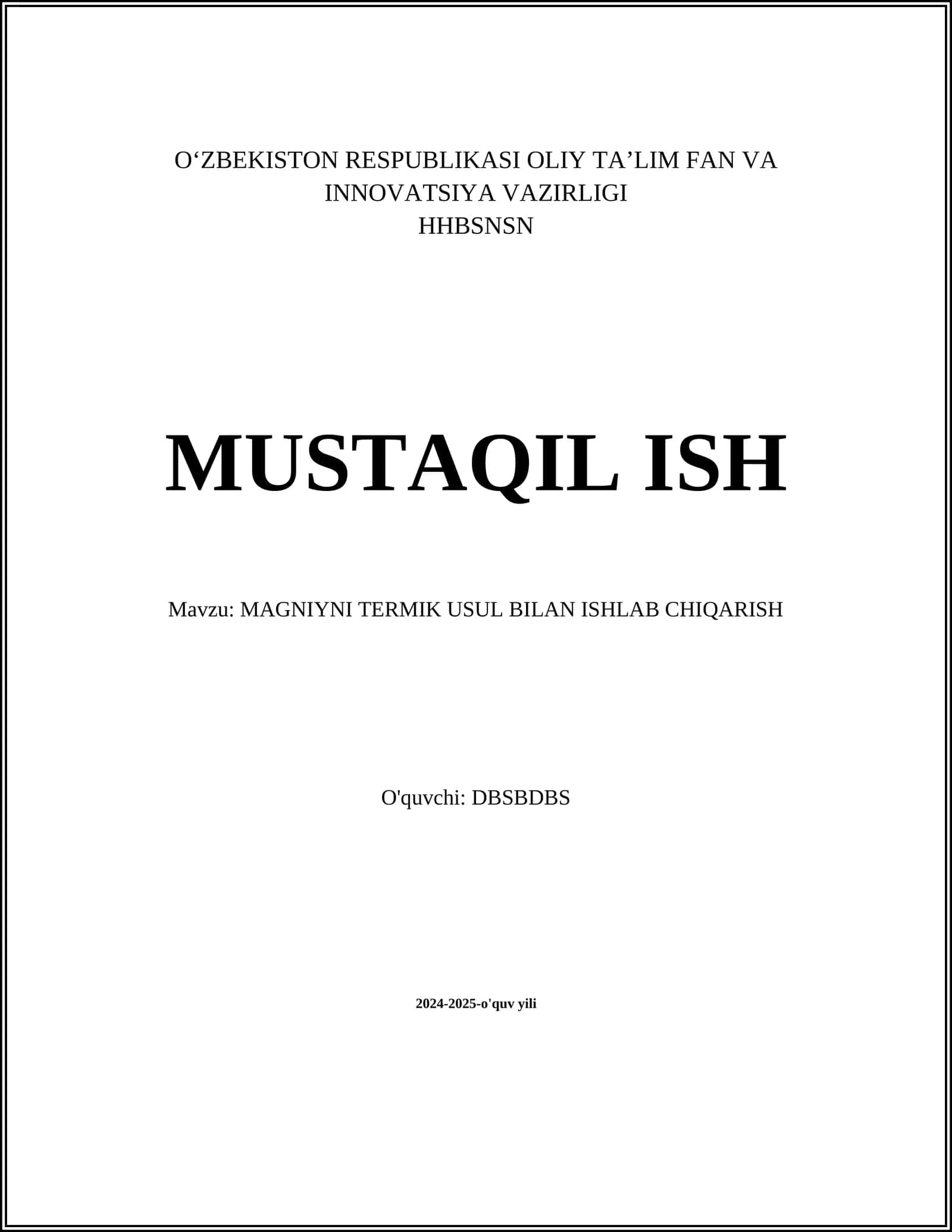 MAGNIYNI TERMIK USUL BILAN ISHLAB CHIQARISH