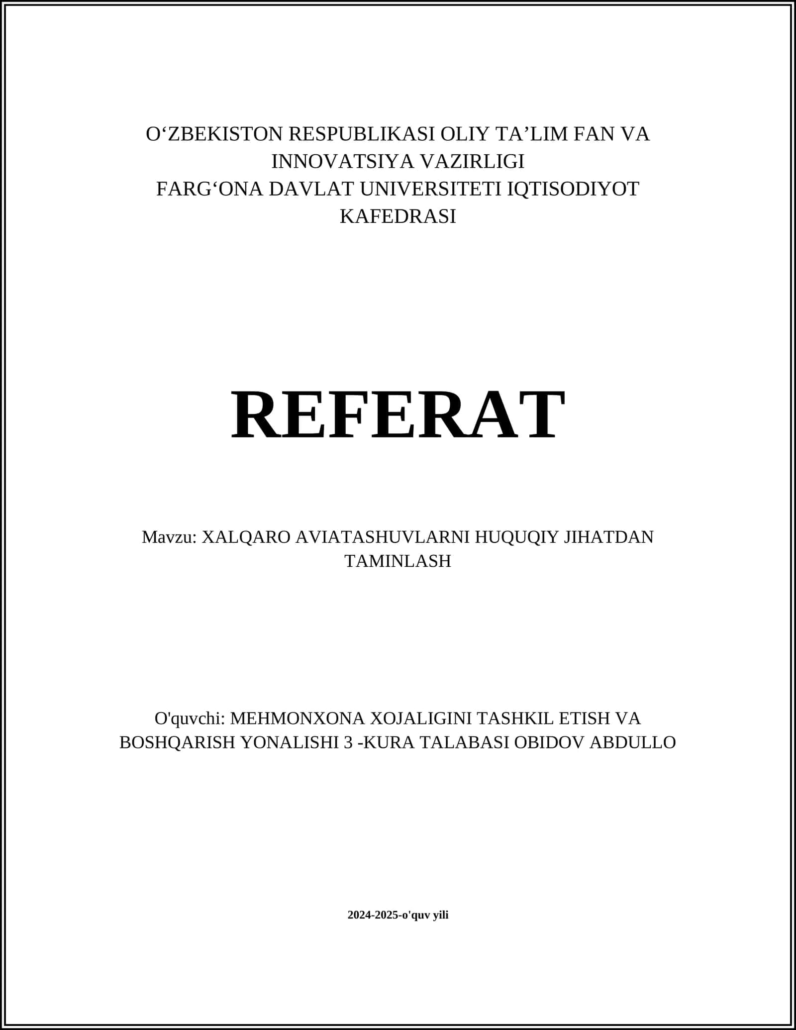 Xalqaro Aviatsiya Huquqi