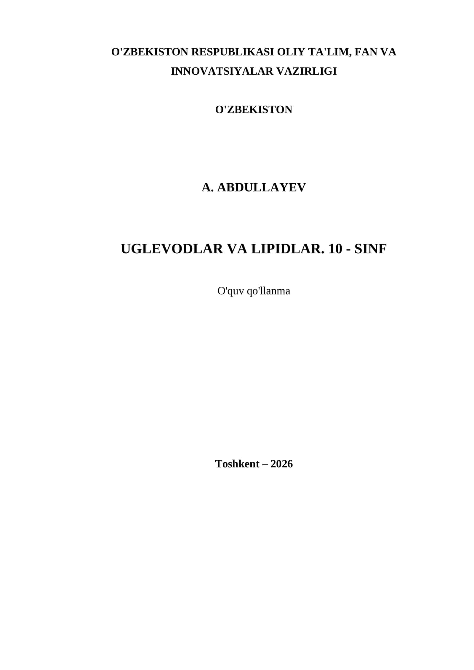 UGLEVODLAR VA LIPIDLAR. 10 - SINF