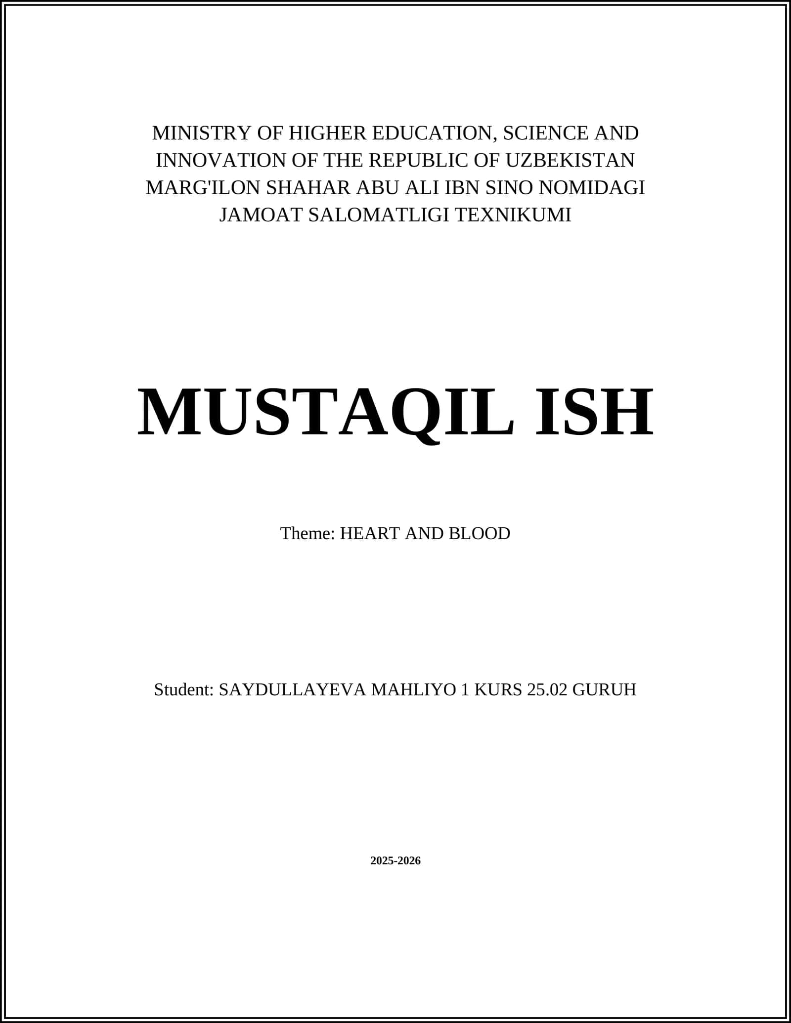 MARG'ILON SHAHAR ABU ALI IBN SINO NOMIDAGI JAMOAT SALOMATLIGI TEXNIKUMI