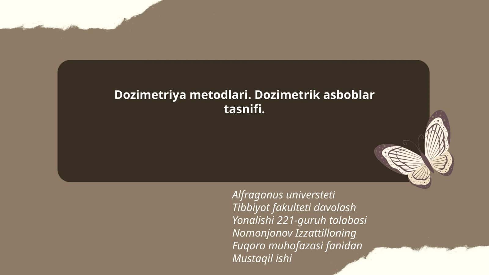 Dozimetriya metodlari. Dozimetrik asboblar tasnifi