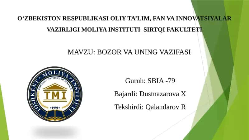 BOZOR VA UNING VAZIFASI