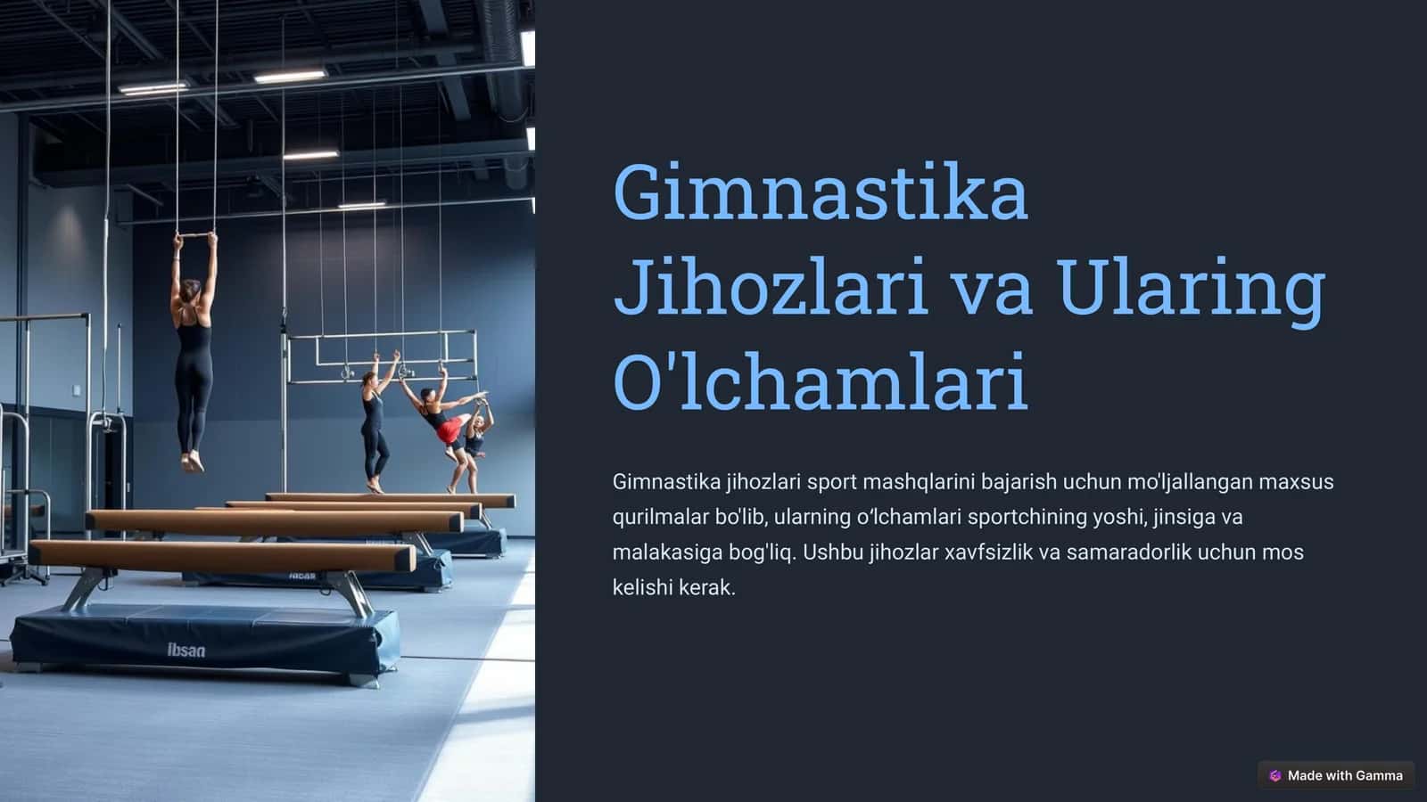 Gimnastika Jihozlari va Ularing O'lchamlari