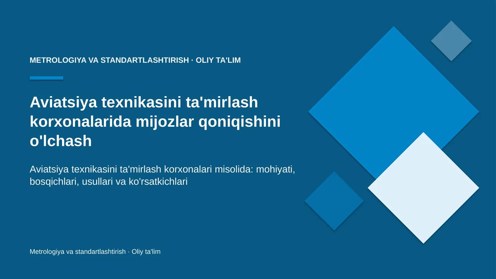 Aviatsiya texnikasini ta'mirlash korxonalarida mijozlar qoniqishini o'lchash
