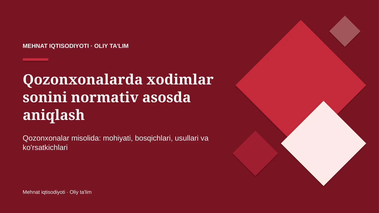 Qozonxonalarda xodimlar sonini normativ asosda aniqlash