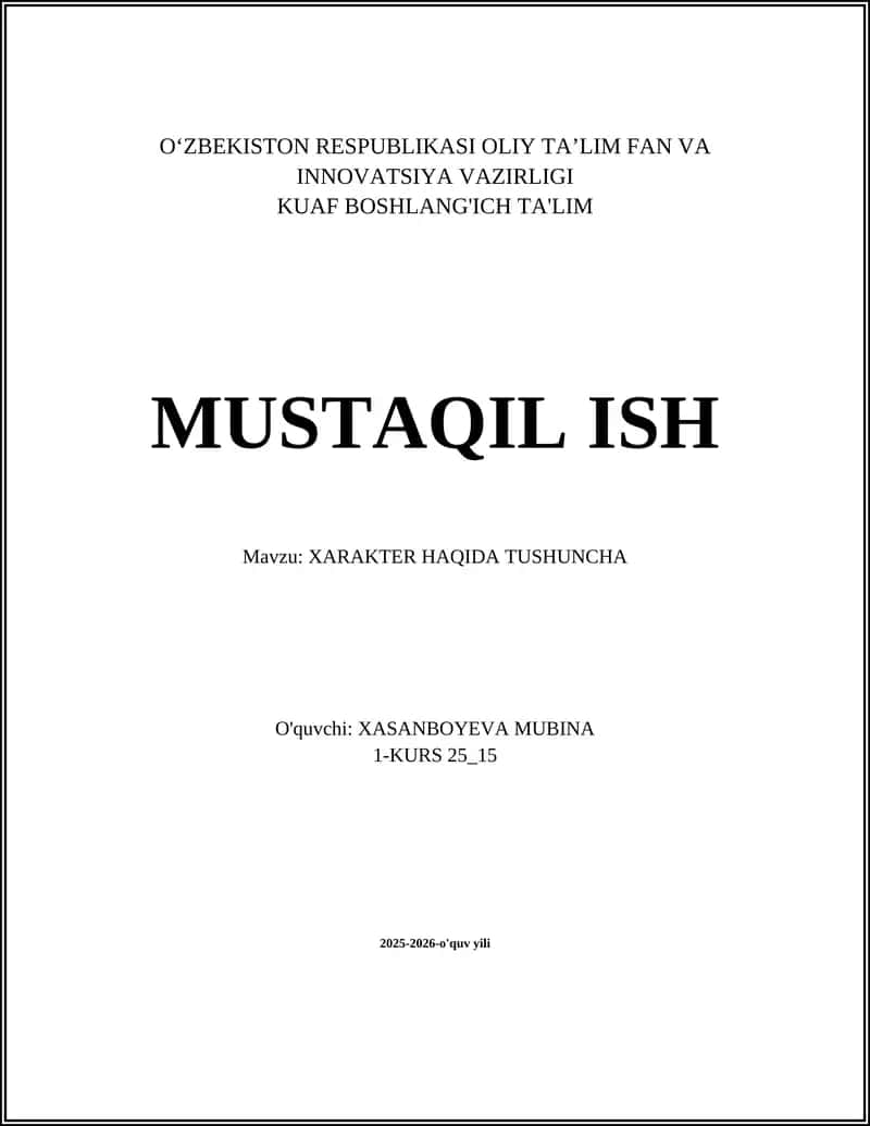 XARAKTER HAQIDA TUSHUNCHA