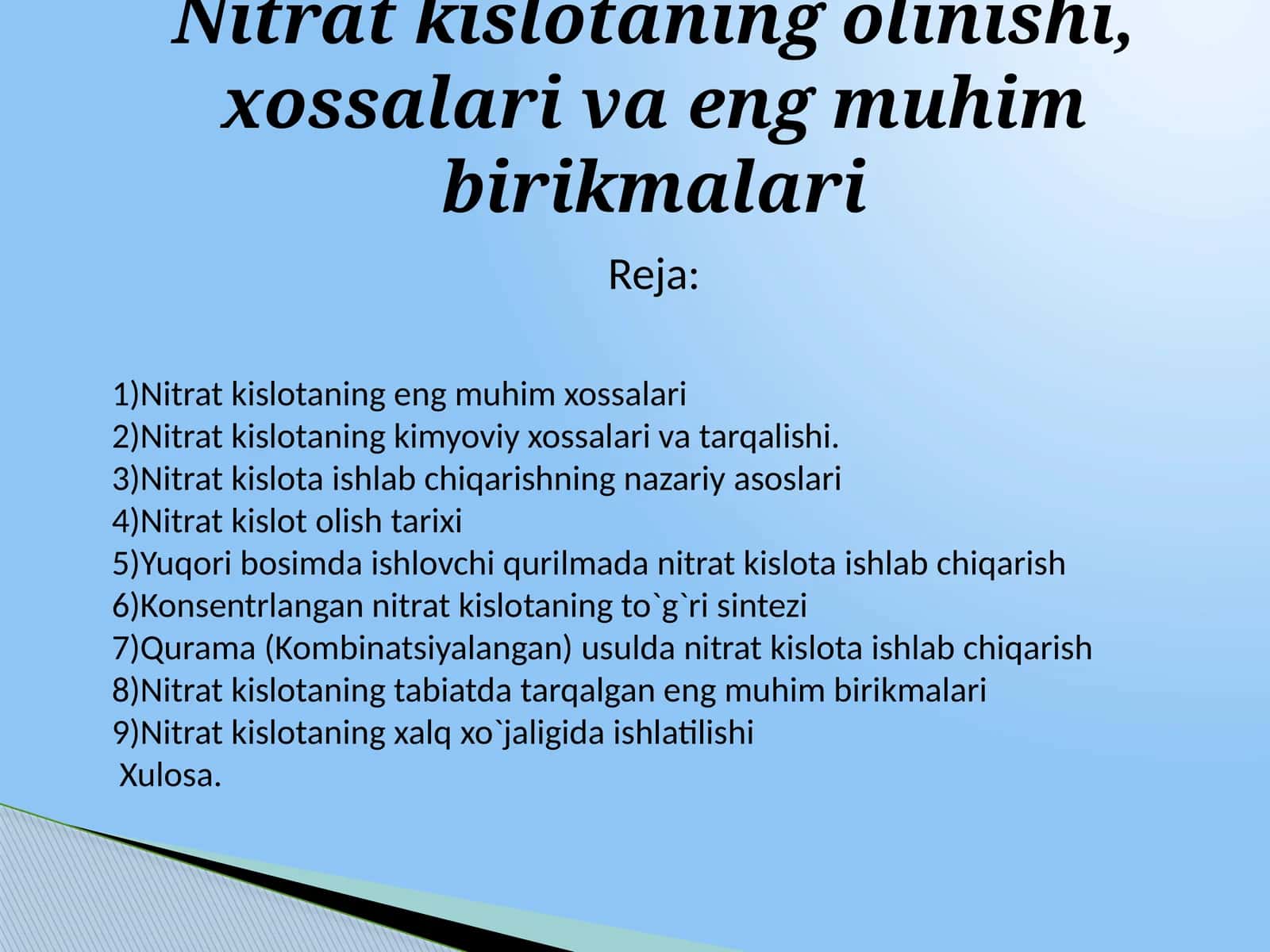 Nitratkislotaning kimyoviy xossalari