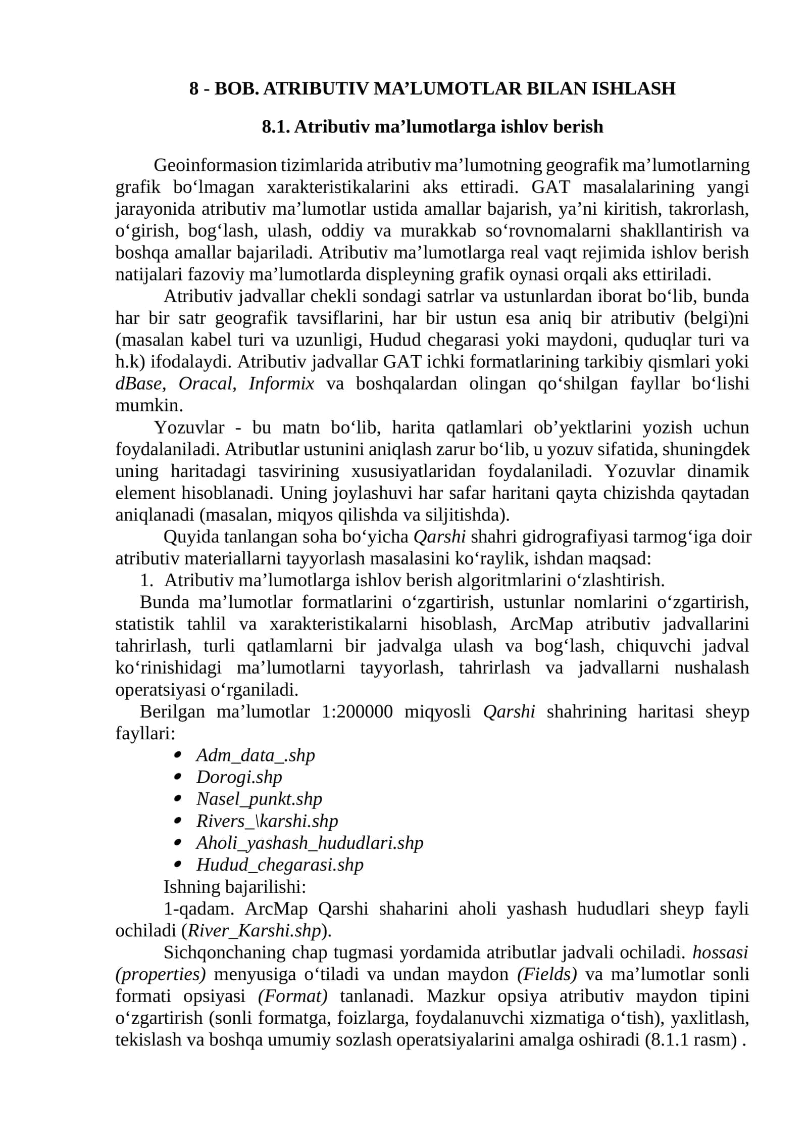 BOB. ATRIBUTIV MA’LUMOTLAR BILAN ISHLASH