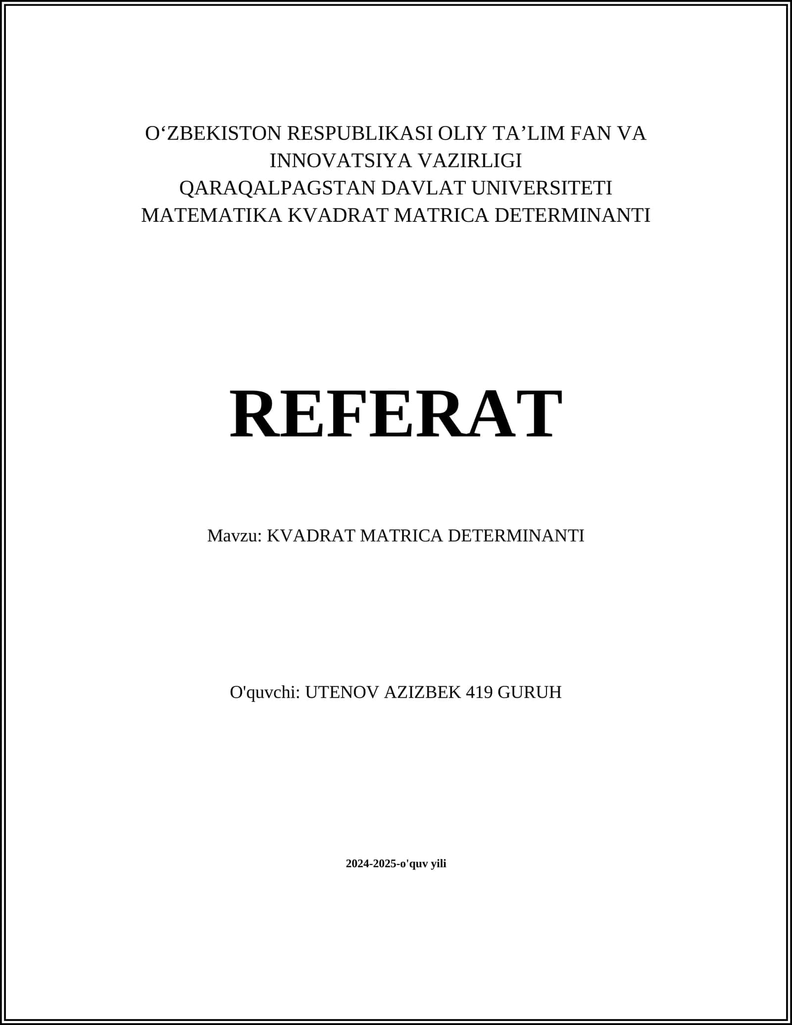KVADRAT MATRICA DETERMINANTI