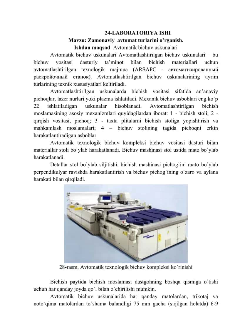 Avtomatik bichuv uskunalari