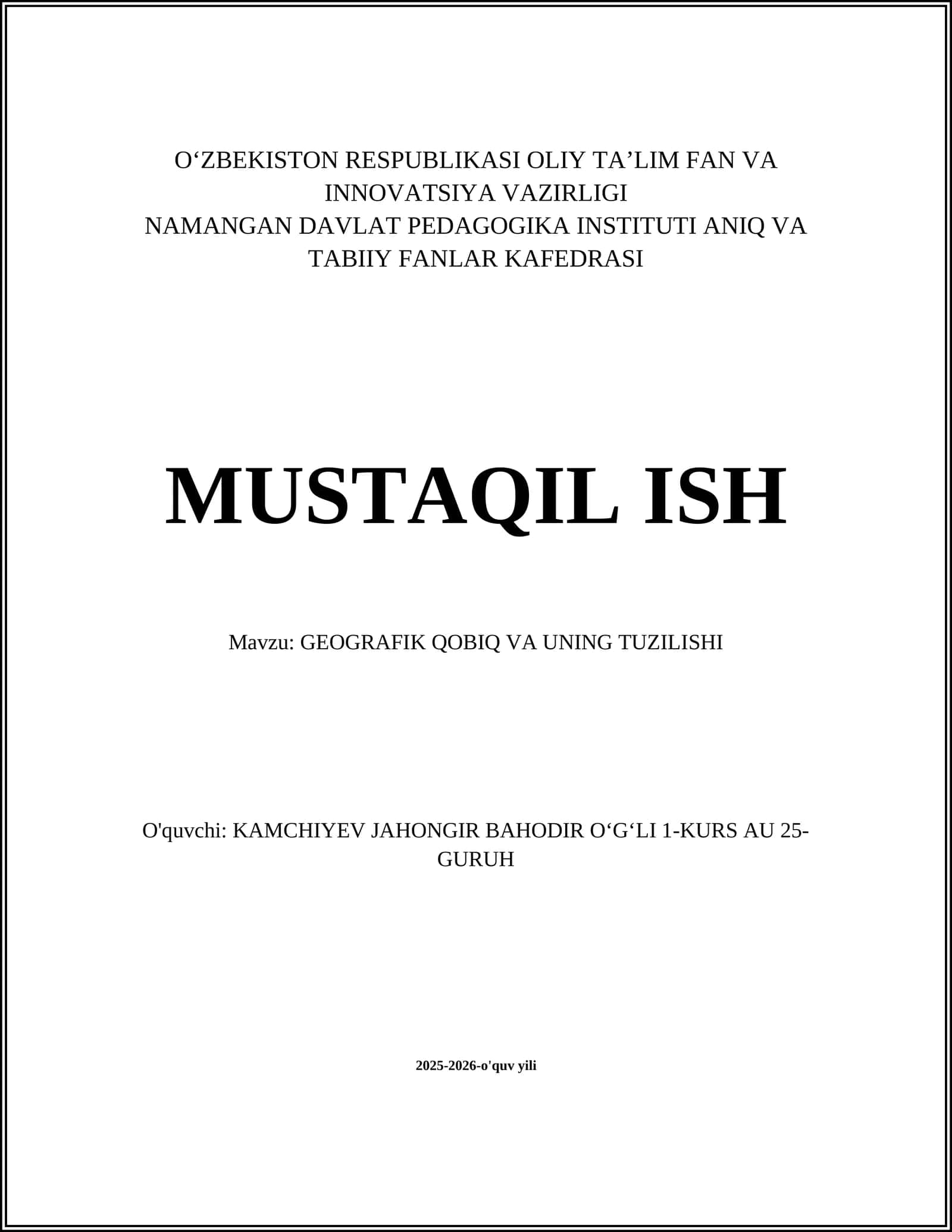 GEOGRAFIK QOBIQ VA UNING TUZILISHI