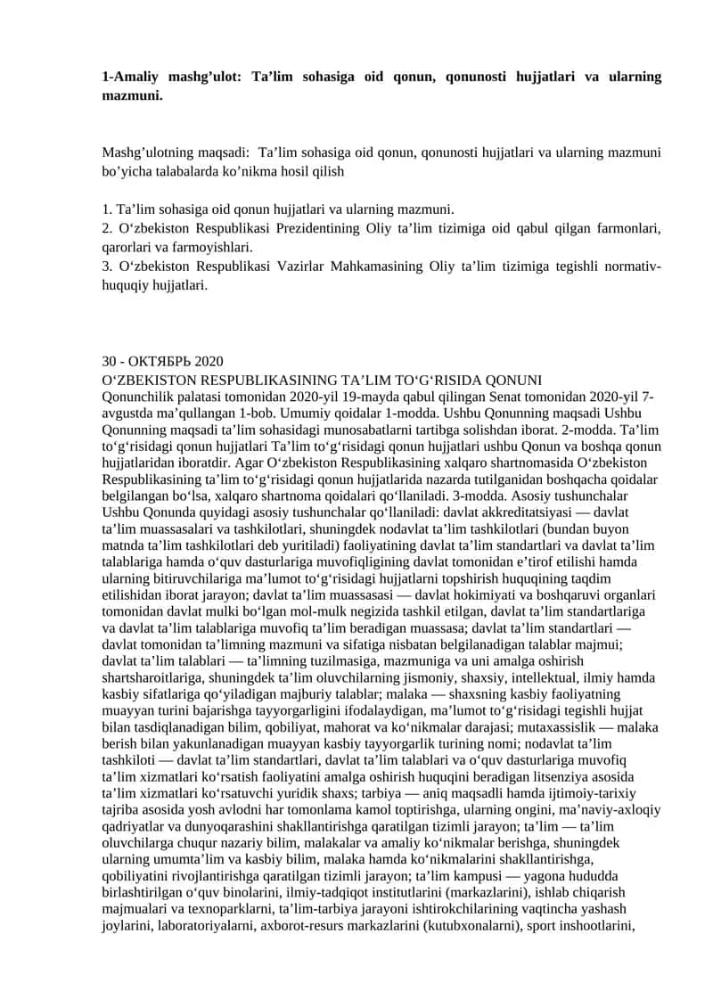 O‘zbekiston Respublikasining Ta’lim To‘g‘risida Qonuni