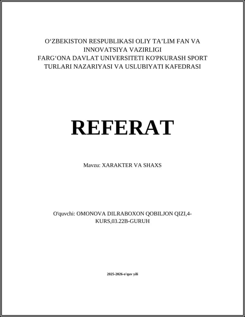 XARAKTER VA SHAXS