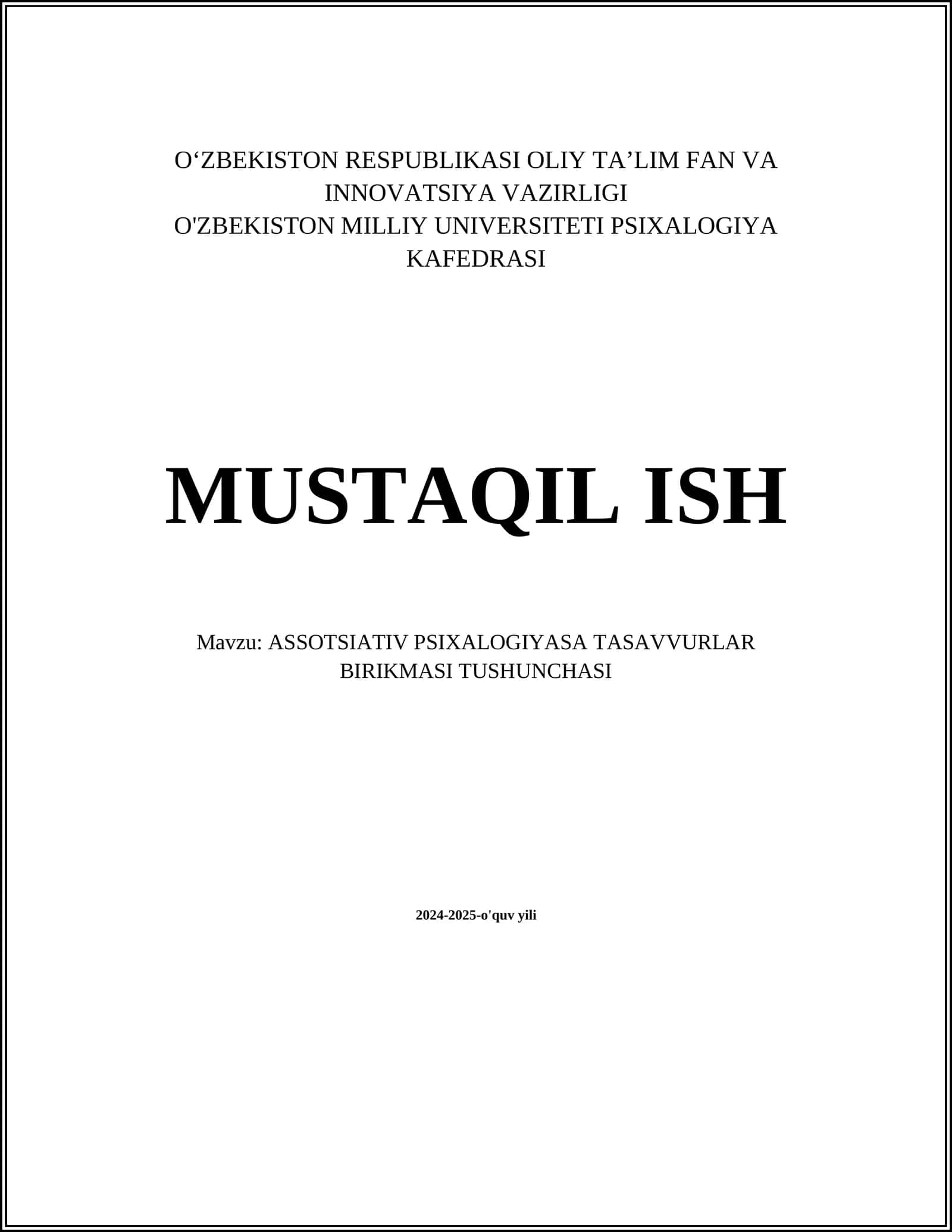 ASSOTSIATIV PSIXALOGIYASA TASAVVURLAR BIRIKMASI TUSHUNCHASI