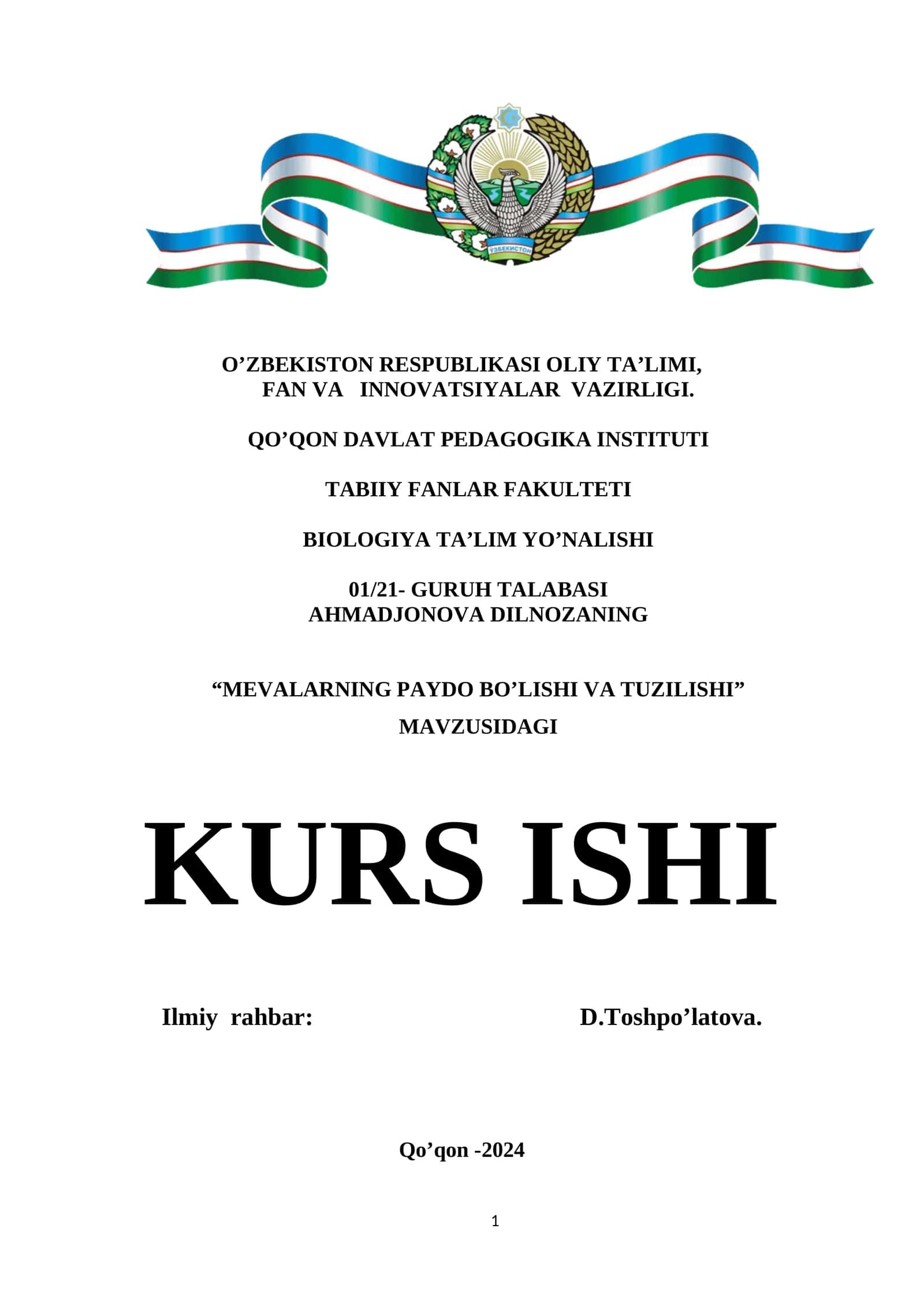 MEVALARNING PAYDO BO’LISHI VA TUZILISHI