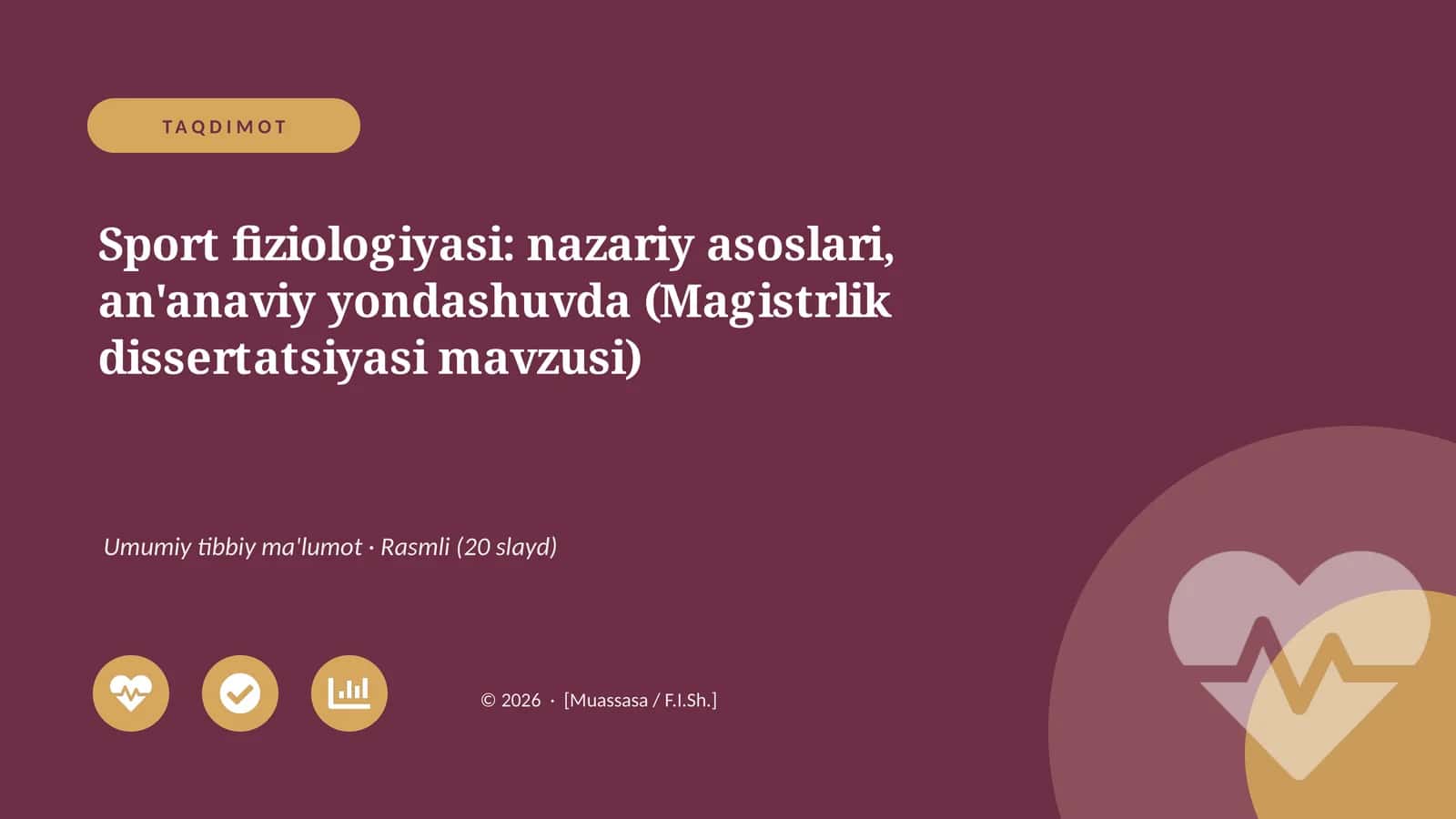 Sport fiziologiyasi: nazariy asoslari, an'anaviy yondashuvda (Magistrlik dissertatsiyasi mavzusi)