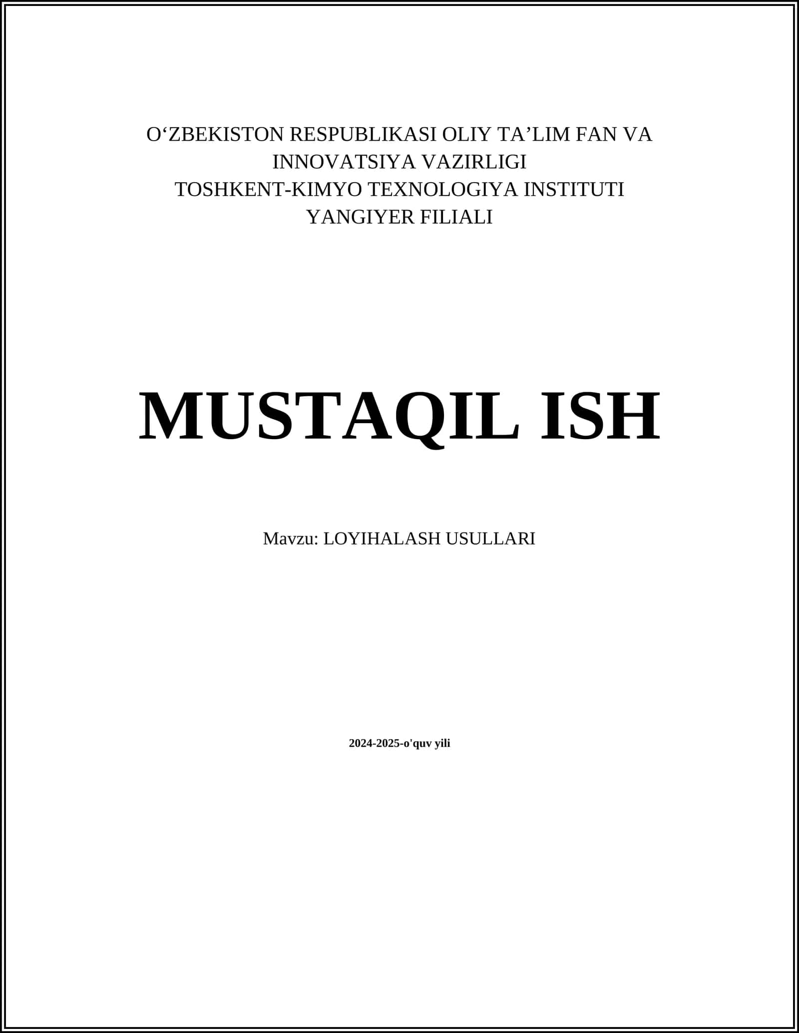 LOYIHALASH USULLARI