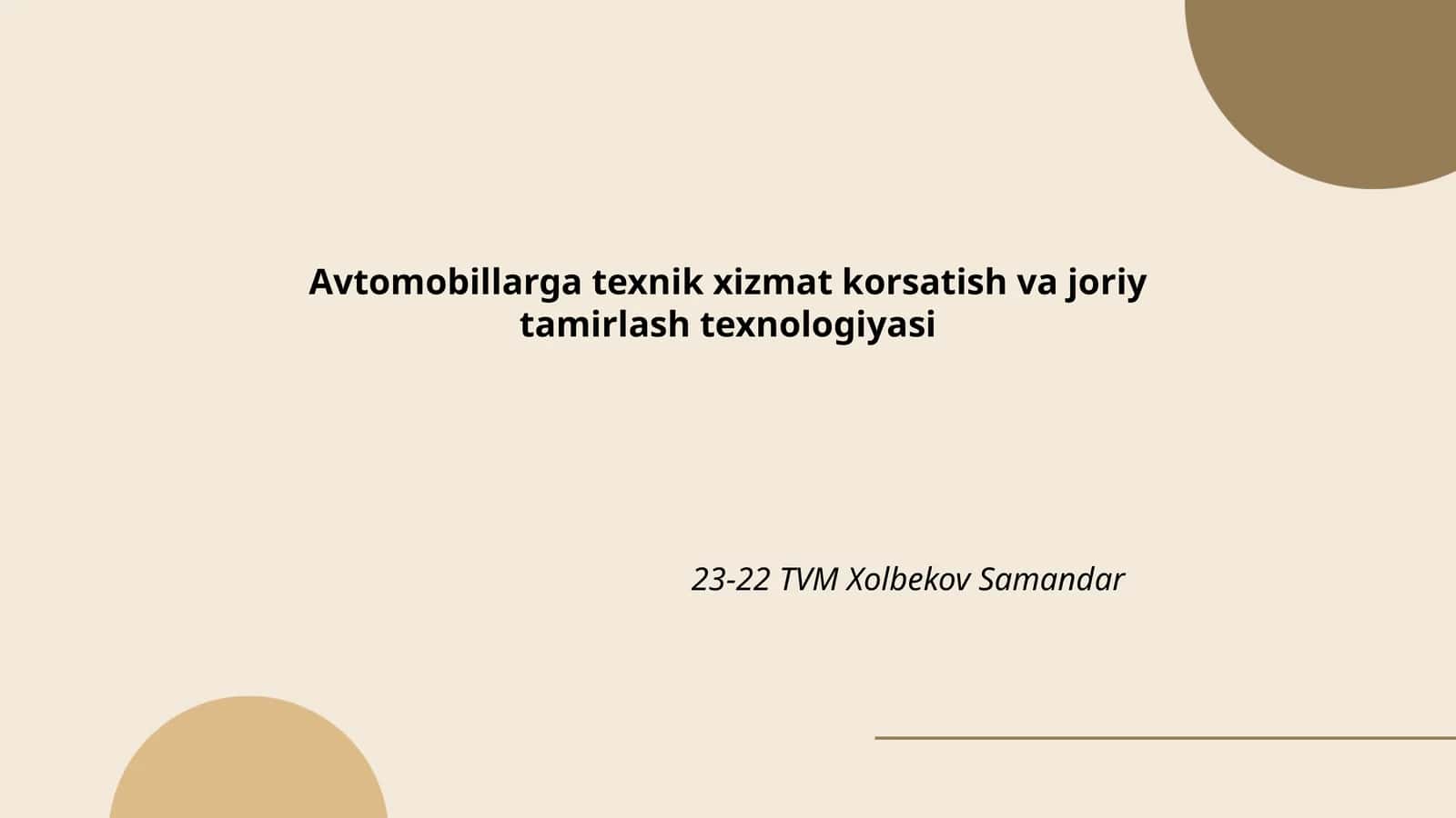 Avtomobillarga texnik xizmat korsatish va joriy tamirlash texnologiyasi