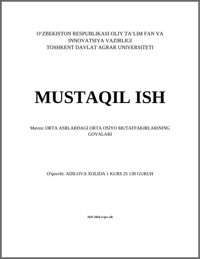 ORTA ASRLARDAGI ORTA OSIYO MUTAFFAKIRLARINING GOYALARI