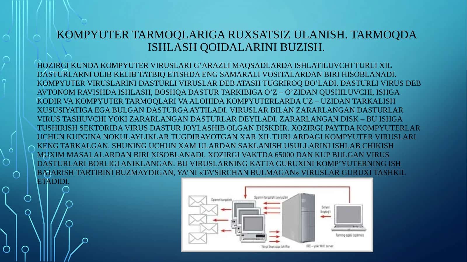 Kompyuter tarmoqlariga ruxsatsiz ulanish. Tarmoqda ishlash qoidalarini buzish