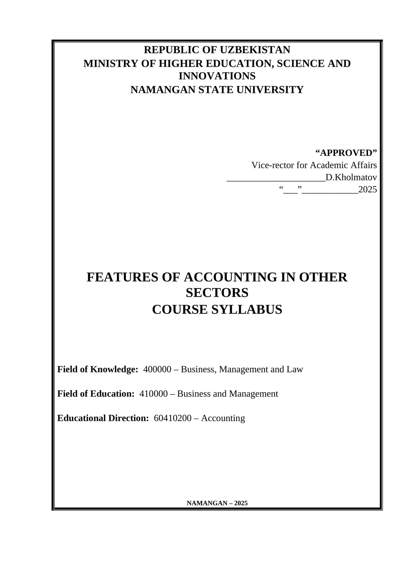 Features of Accounting in Other Sectors