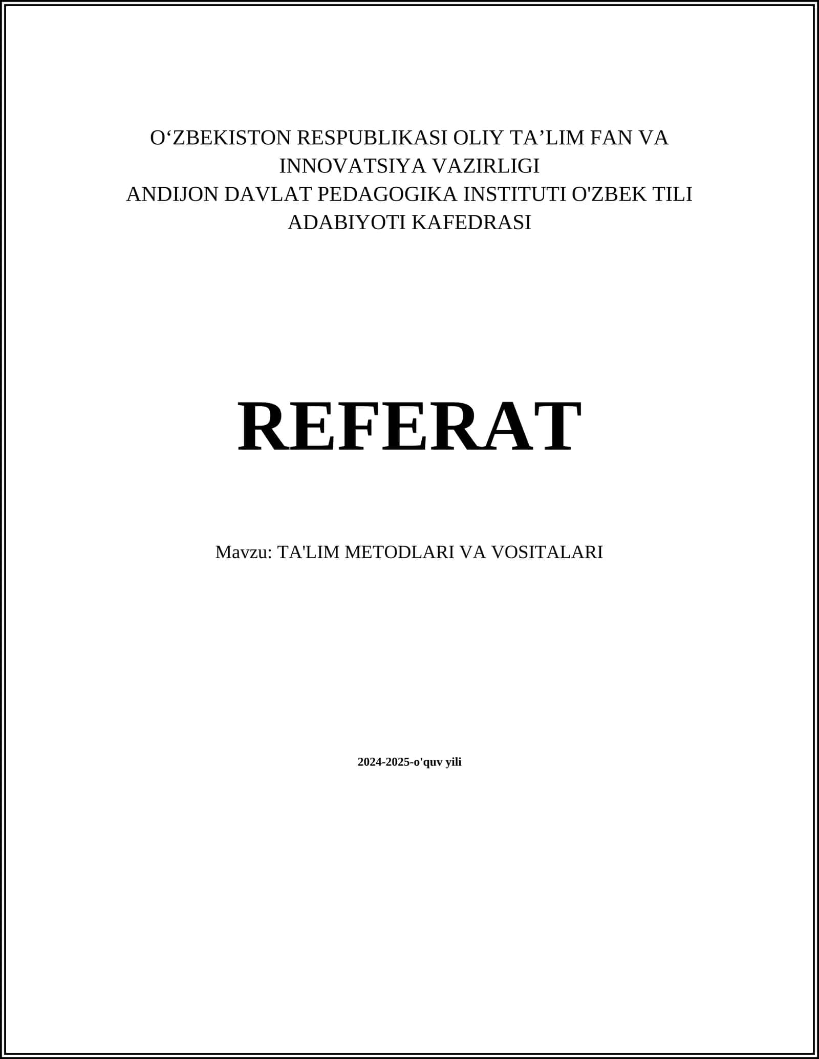 TA'LIM METODLARI VA VOSITALARI