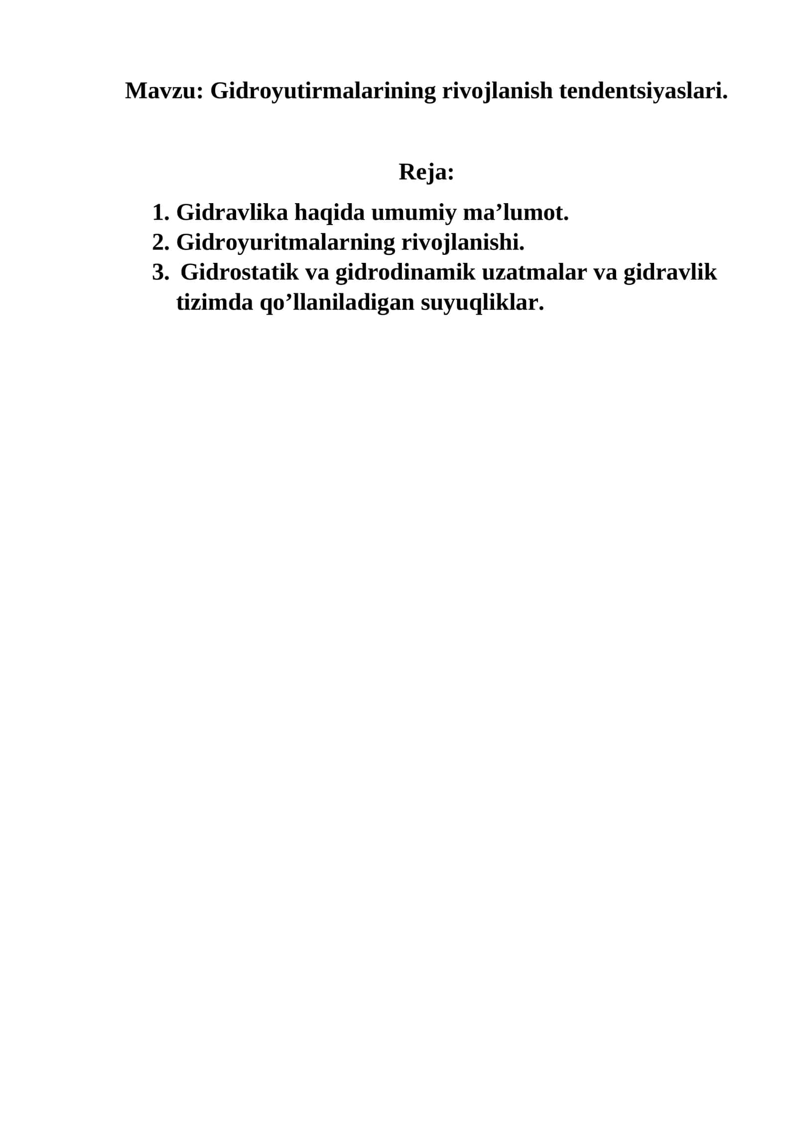 Gidravlika haqida umumiy ma’lumot
