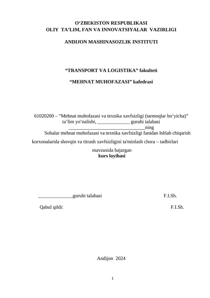 "MEHNAT MUHOFAZASI va TEXNIKA XAVFSIZLIGI"