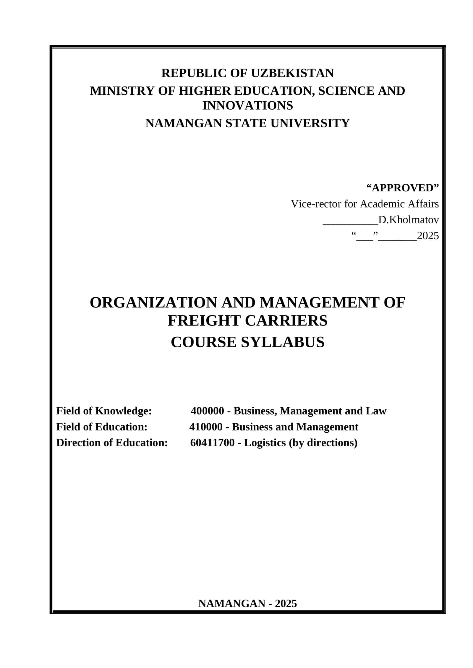Organization and Management of Freight Carriers