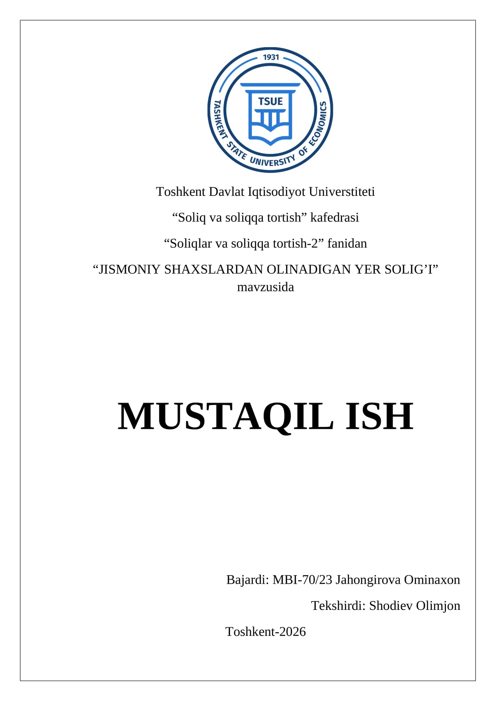 JISMONIY SHAXSLARDAN OLINADIGAN YER SOLIG’I