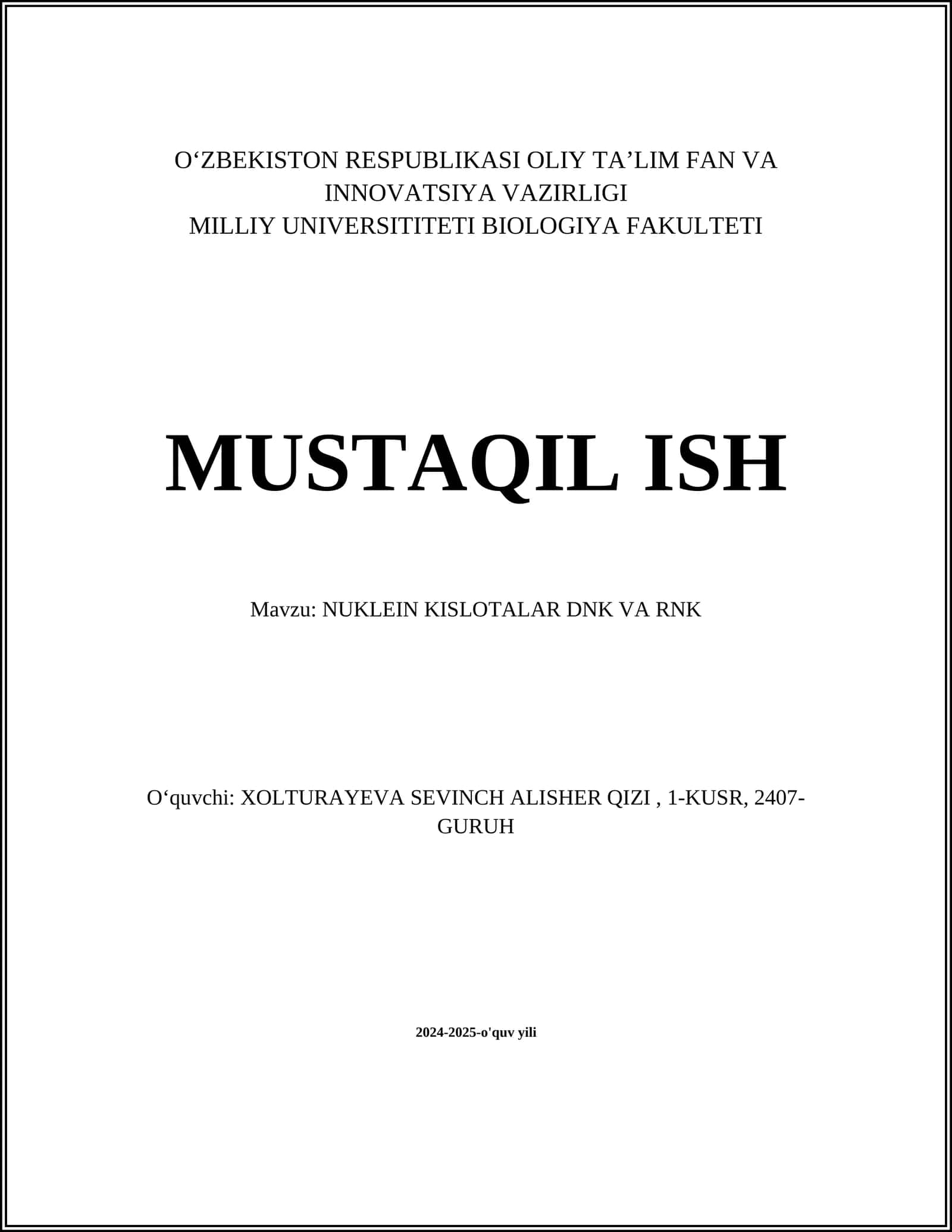 Nuklein Kislotalarning Tuzilishi