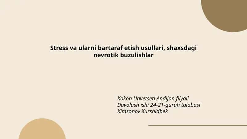 Stress va ularni bartaraf etish usullari