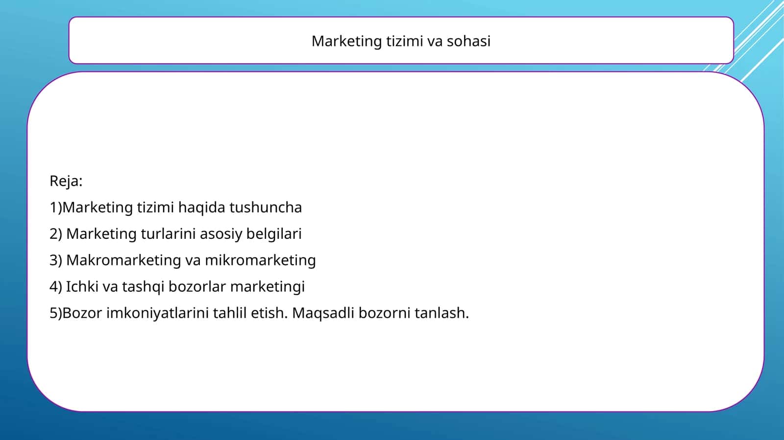 Marketing tizimi va sohasi