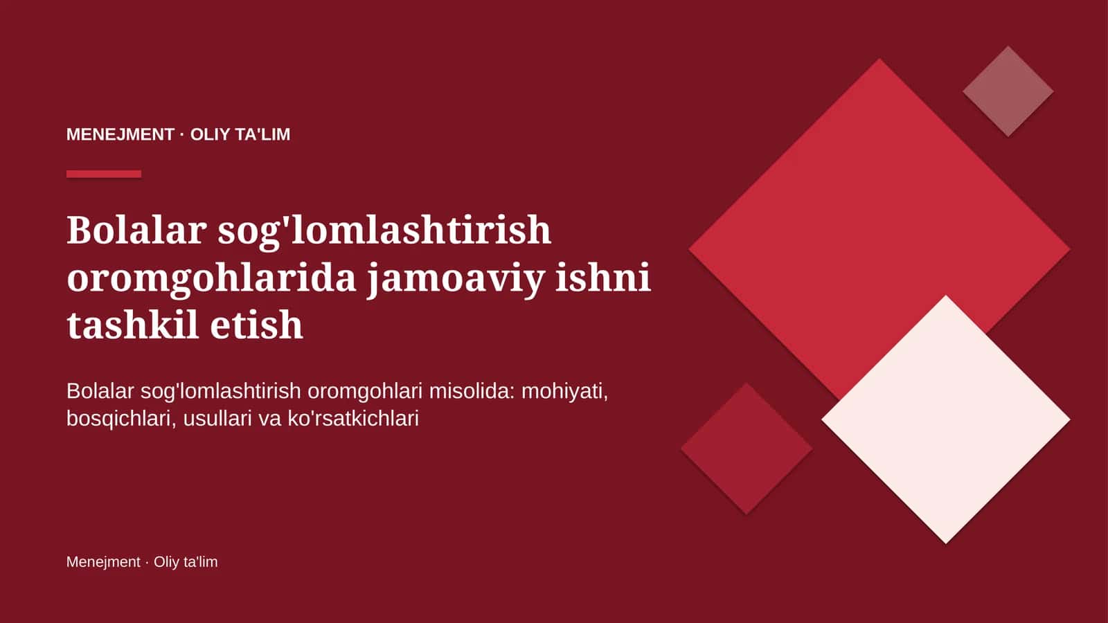 Menejment · Oliy Ta'lim