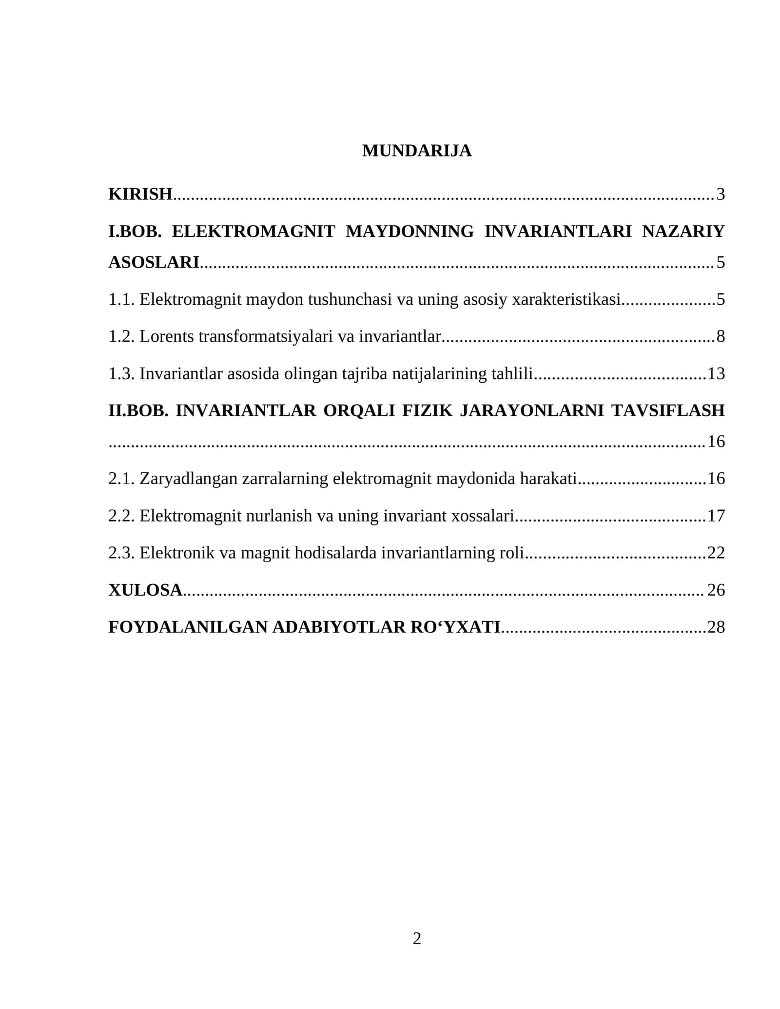 ELEKTROMAGNIT MAYDONNING INVARIANTLARI NAZARIY ASOSLARI	5