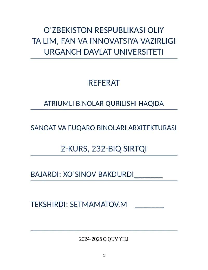 Atriumli Binolar Qurilishi Haqida