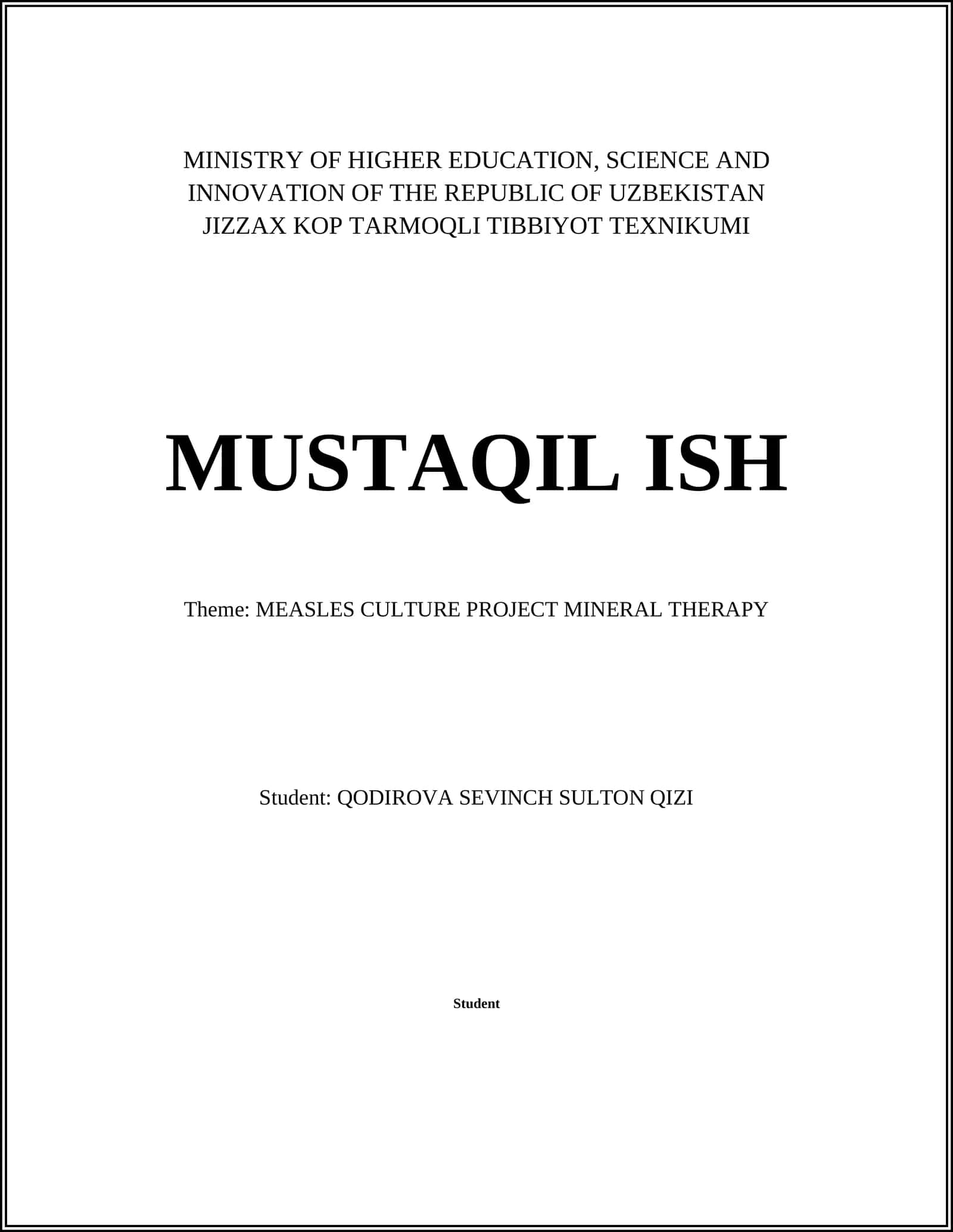 MEASLES CULTURE PROJECT MINERAL THERAPY