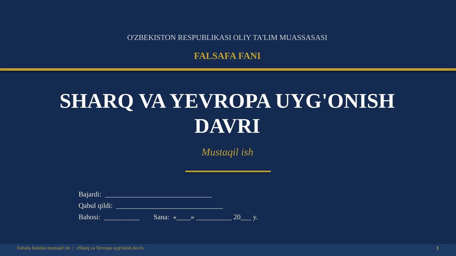 Sharq va Yevropa uyg'onish davri | Falsafa fanidan mustaqil ish