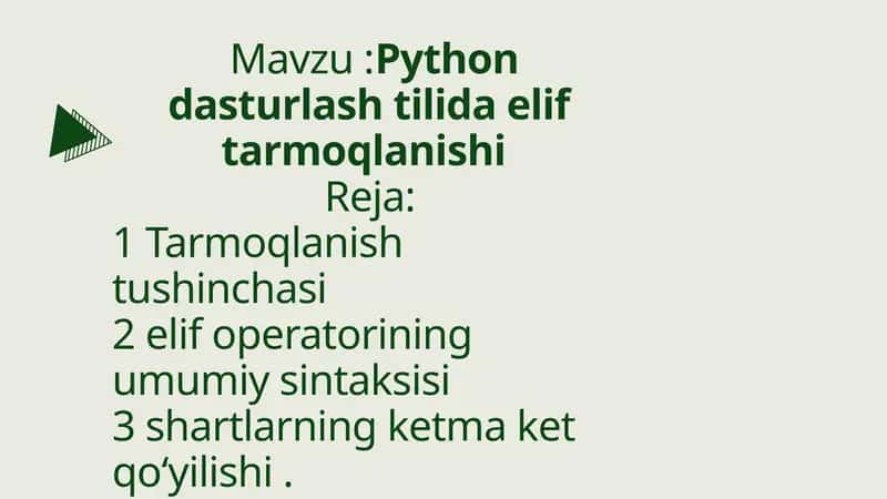 Python dasturlash tilida elif tarmoqlanishi