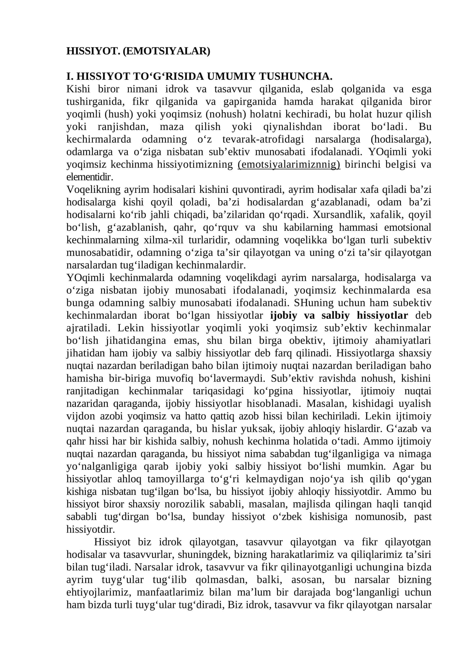 HISSIYOT. (EMOTSIYALAR)